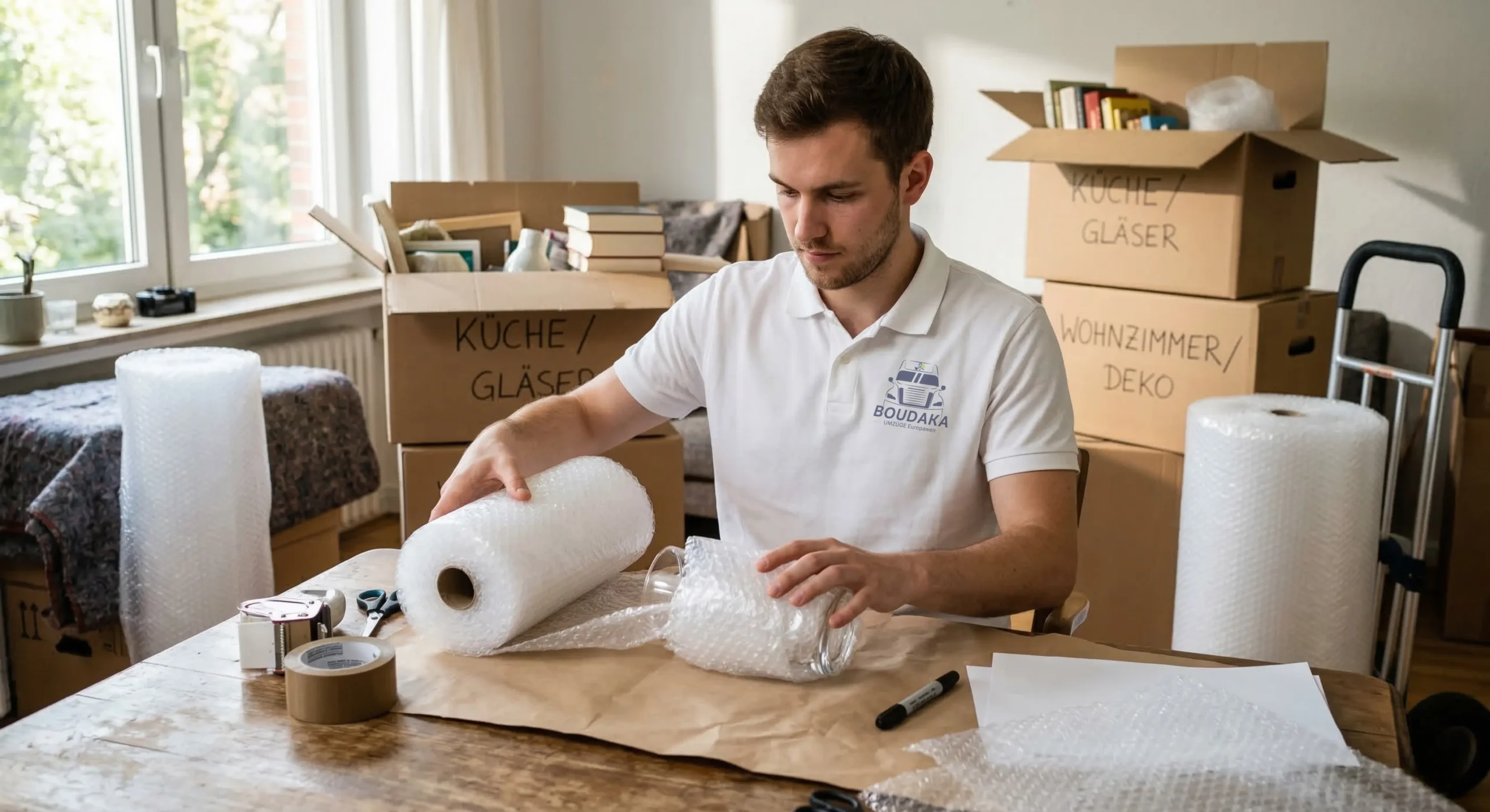 Verpackungsservice von Dienstleistungen Boudaka für private und gewerbliche Umzüge in Deutschland und europaweit.