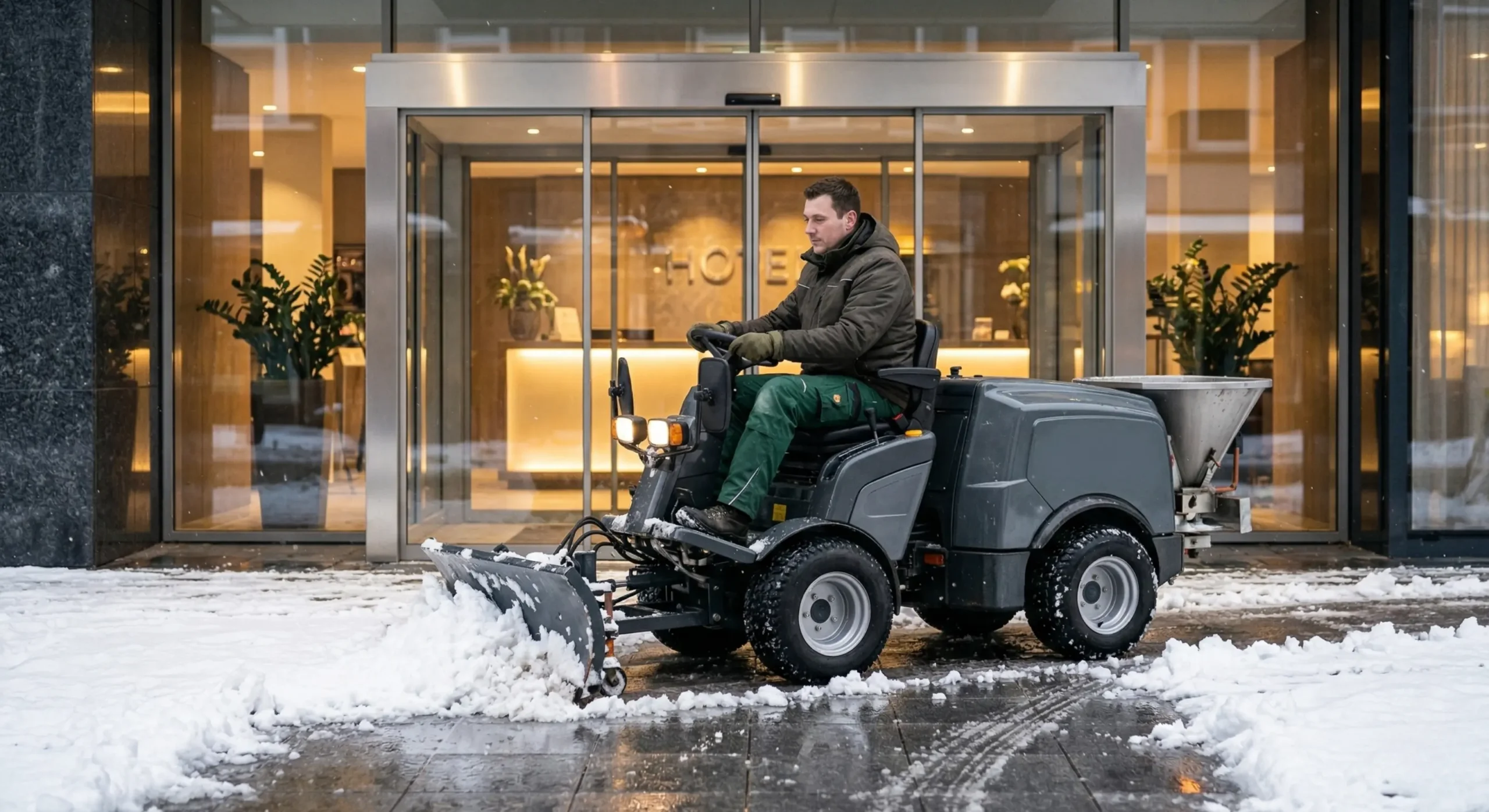 Winterdienst für Hotels und Gastronomie durch Dienstleistungen Boudaka – Einladende und sichere Außenanlagen für Ihre Gäste.